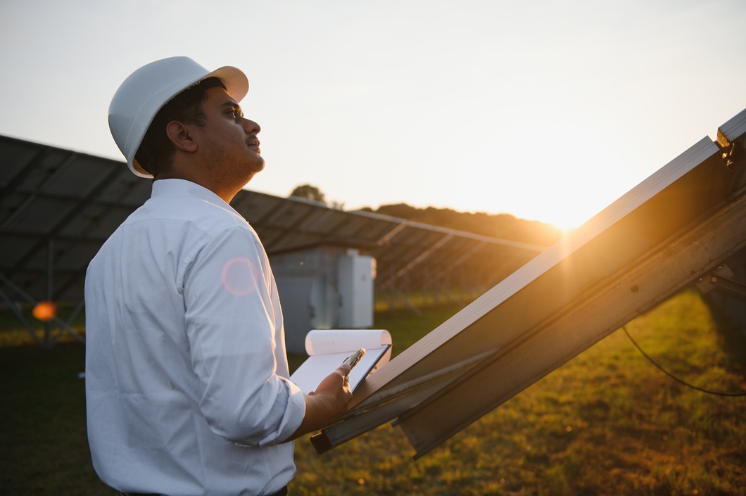 cinematic view of a solar farm