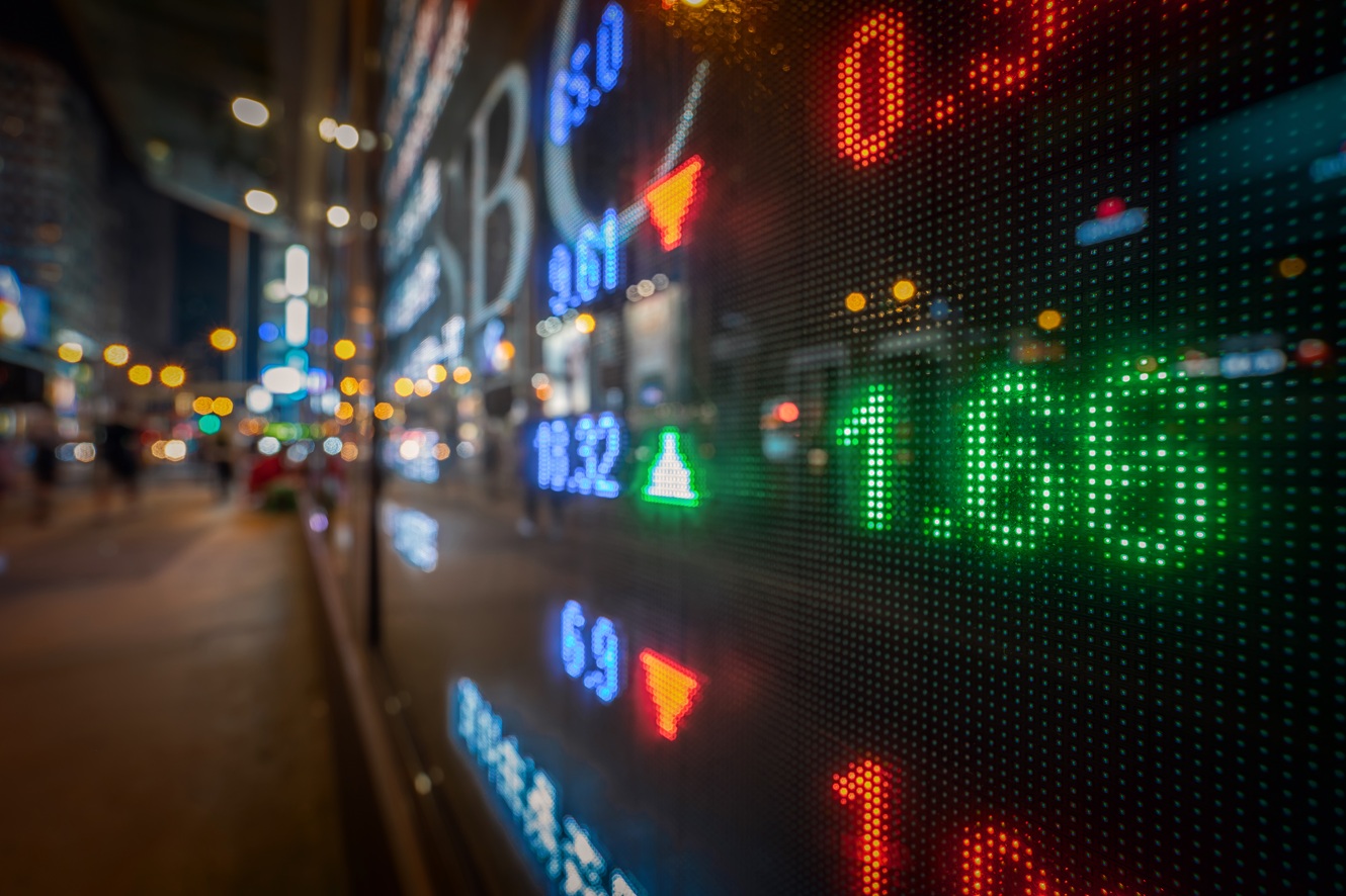 led showing the stock market